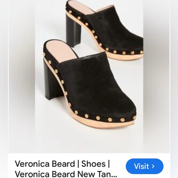 Veronica Beard Grita Black Suede Clogs Mules with Gold AccentsSIZE 8.5